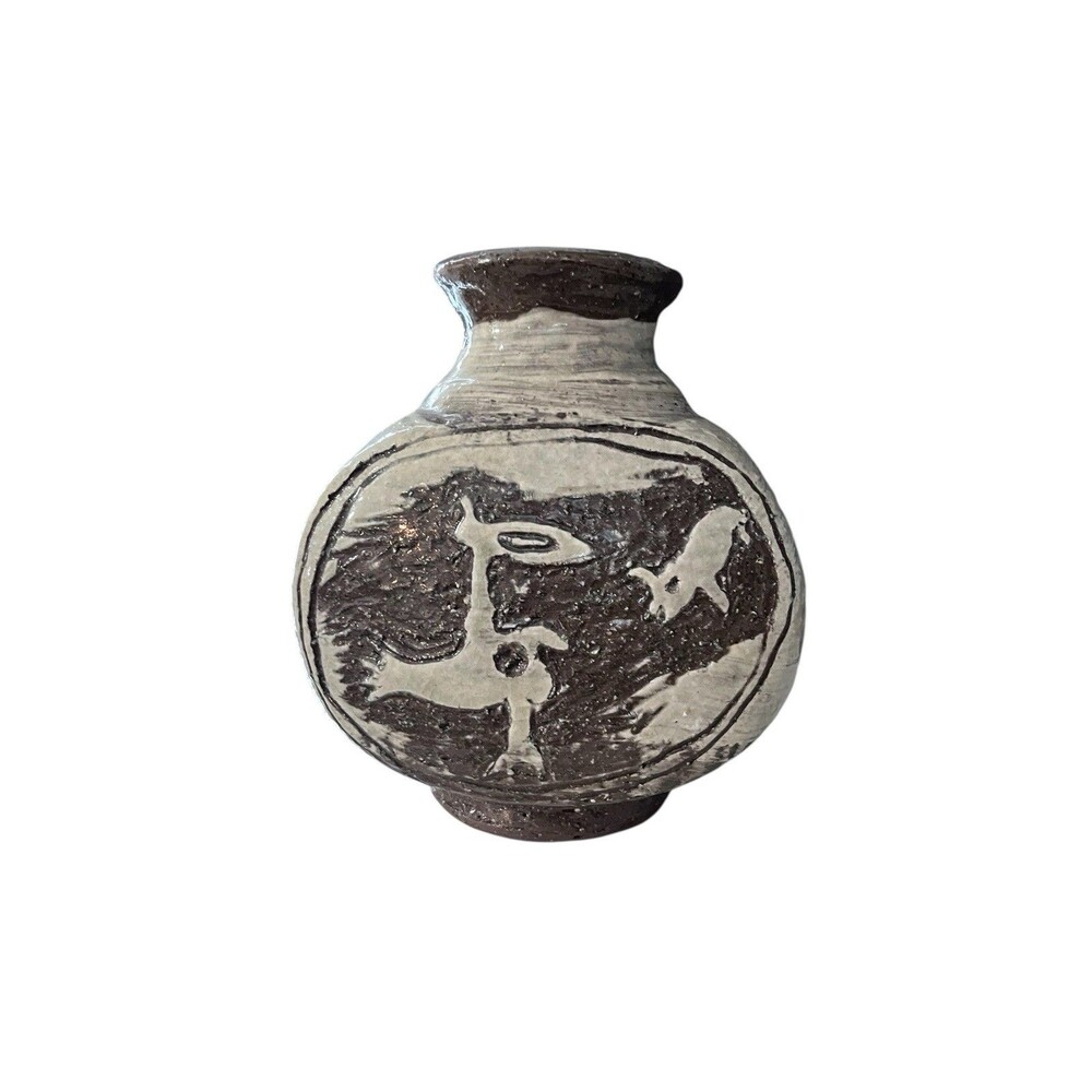 Native American Style Etched Art Pottery Animals Porous Decor Unmarked Textured